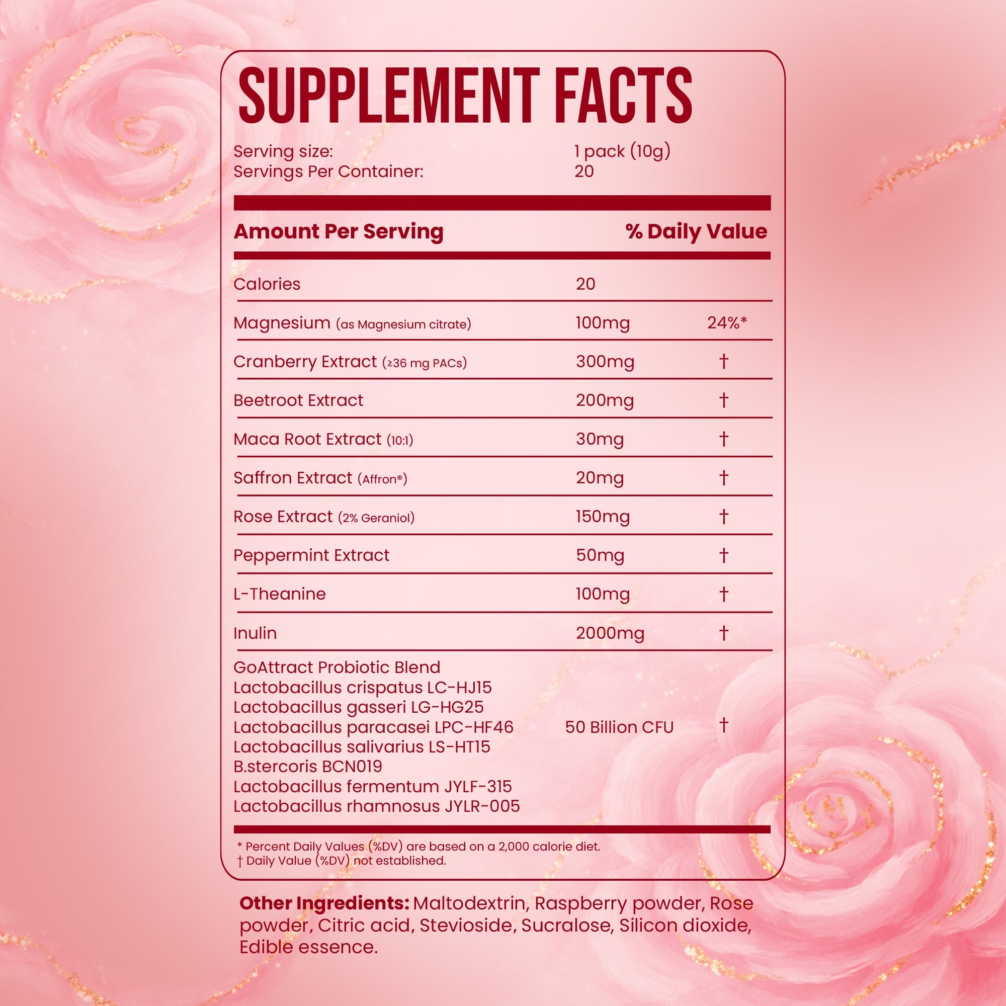 Nestrient GoAttract Feminine Balance Glow Drink Mix with Probiotics & Rose Extract – Berry Rose Flavor.