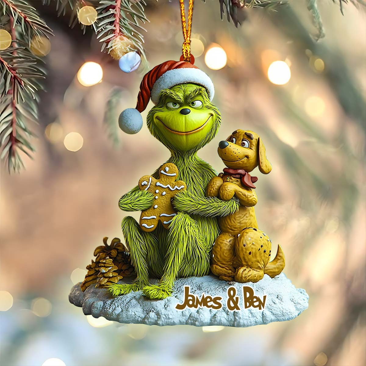 Green Monster Loves Dogs - Personalized Stole Christmas Ornament