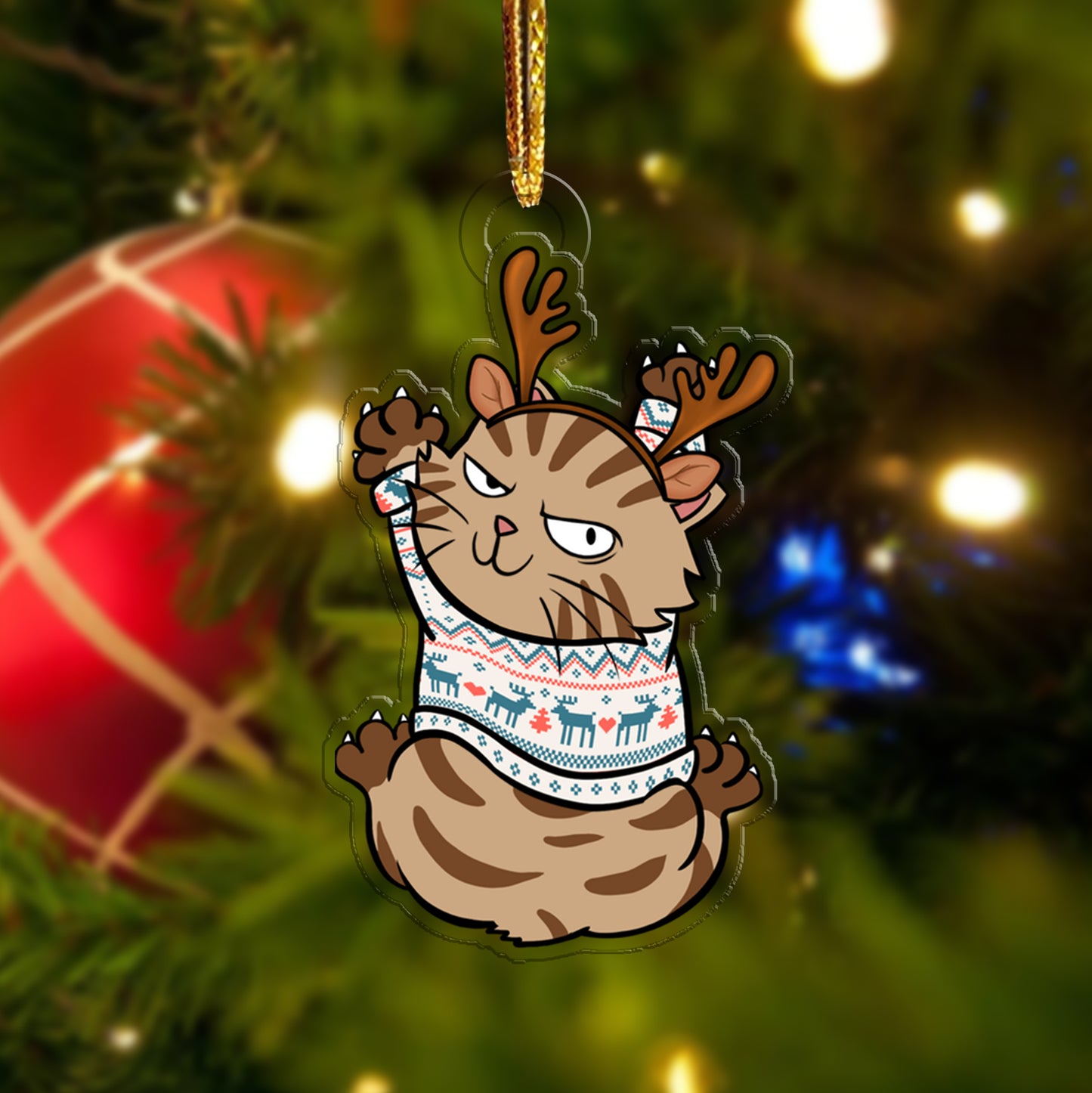 Naughty Cat Hanging Christmas, Personalized Ornament, Gift For Cat Lovers 01natn230924