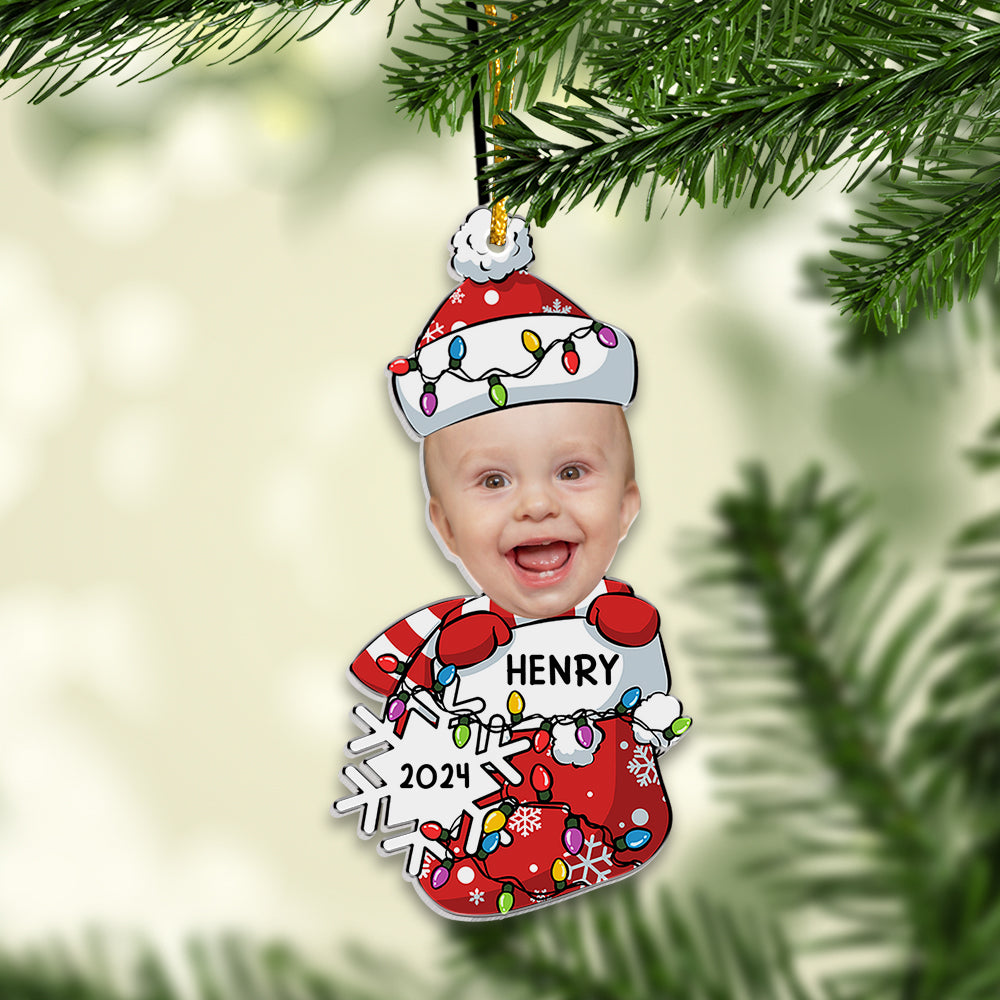 Peeking Baby First Christmas - Personalized Acrylic Photo Ornament 03natn210924