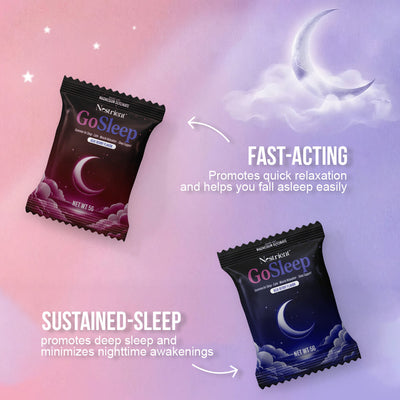 Nestrient GoSleep Melatonin-Free Sleep Gummies with Acai Berry flavor, showing two gummies on a white background.