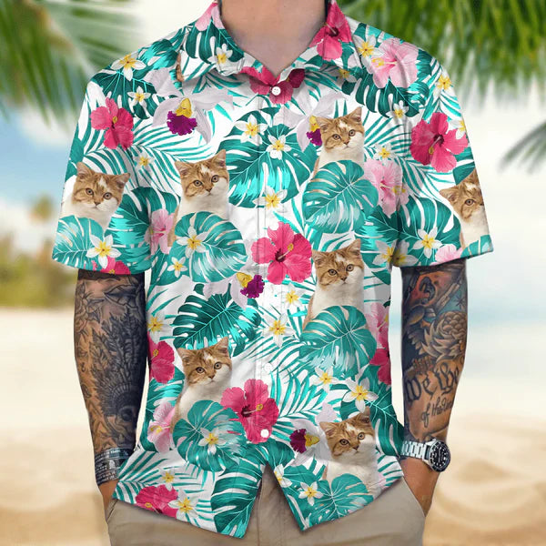 Custom Photo Tropical Style Cat Hawaii Shirt