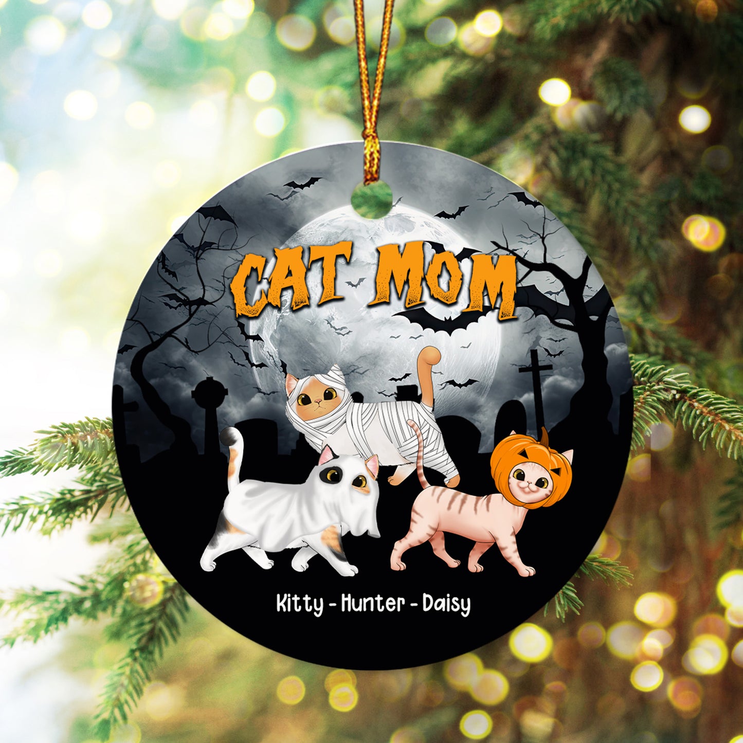 Personalized Cat Mom Halloween Ornament