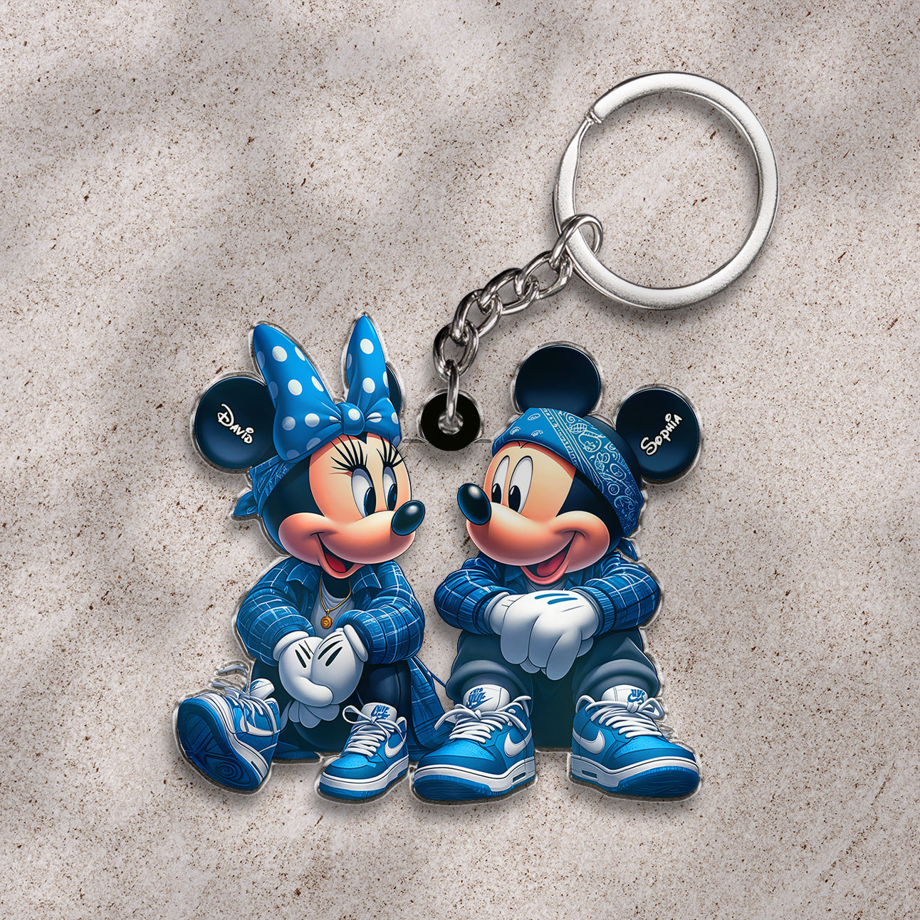 Personalized Couple Keychain - Trendy Blue Outfit Design - Custom Gift for Partners 08nath161224