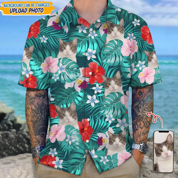 Custom Photo Tropical Style Cat Hawaii Shirt