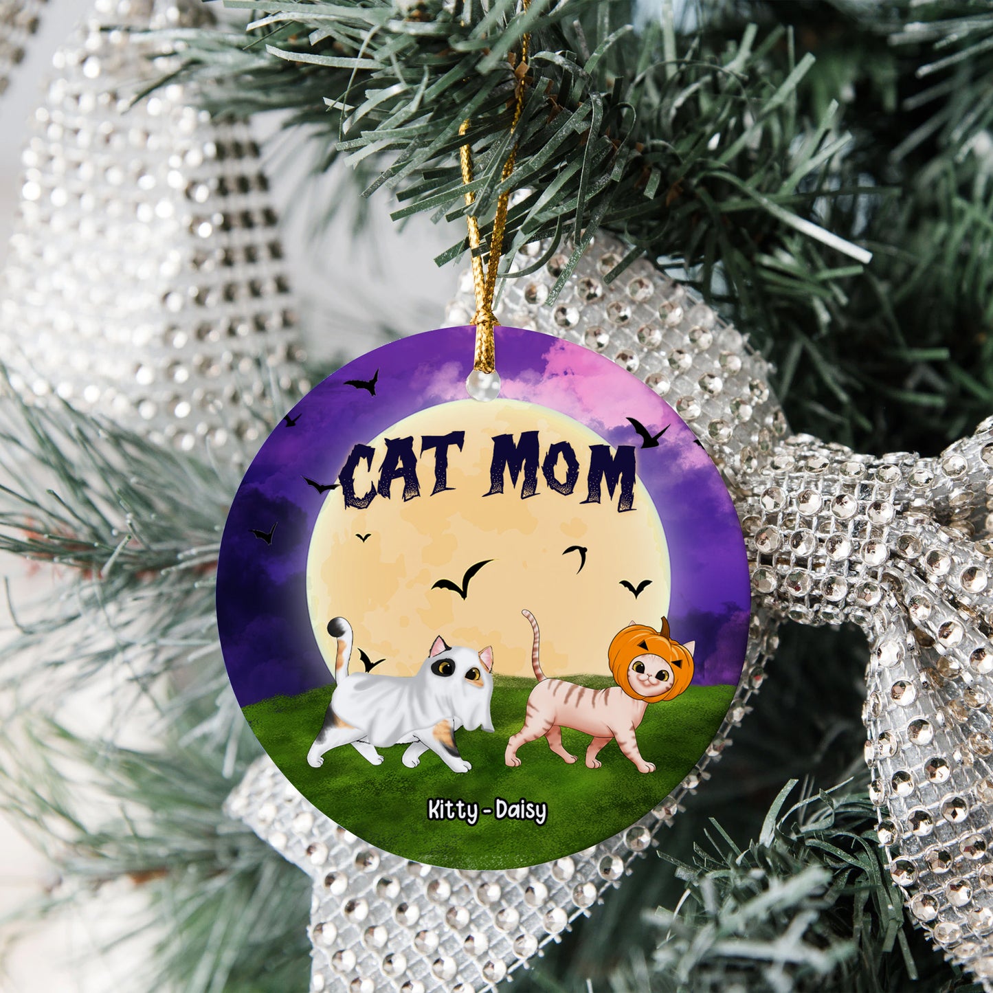 Personalized Cat Mom Halloween Ornament