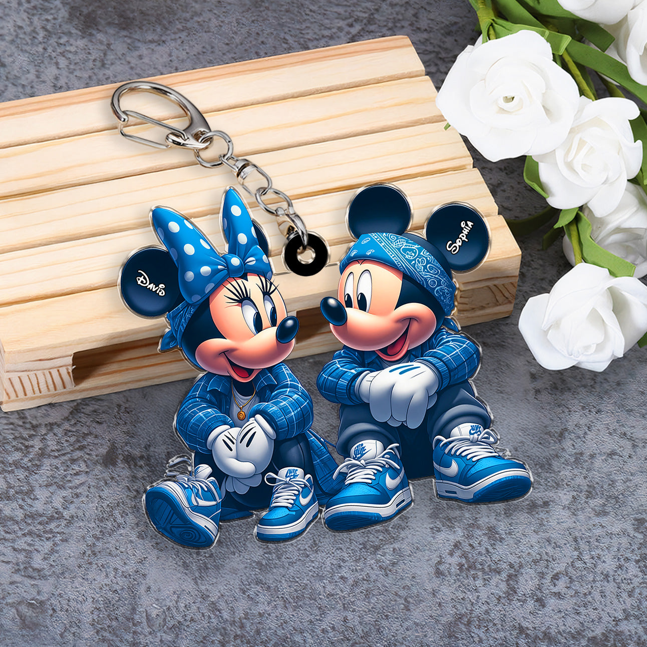 Personalized Couple Keychain - Trendy Blue Outfit Design - Custom Gift for Partners 08nath161224