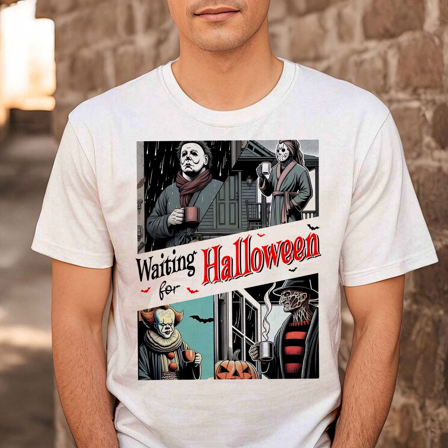 Waiting for Halloween: Classic Horror Movie Characters Graphic T-Shirt for Horror Fans