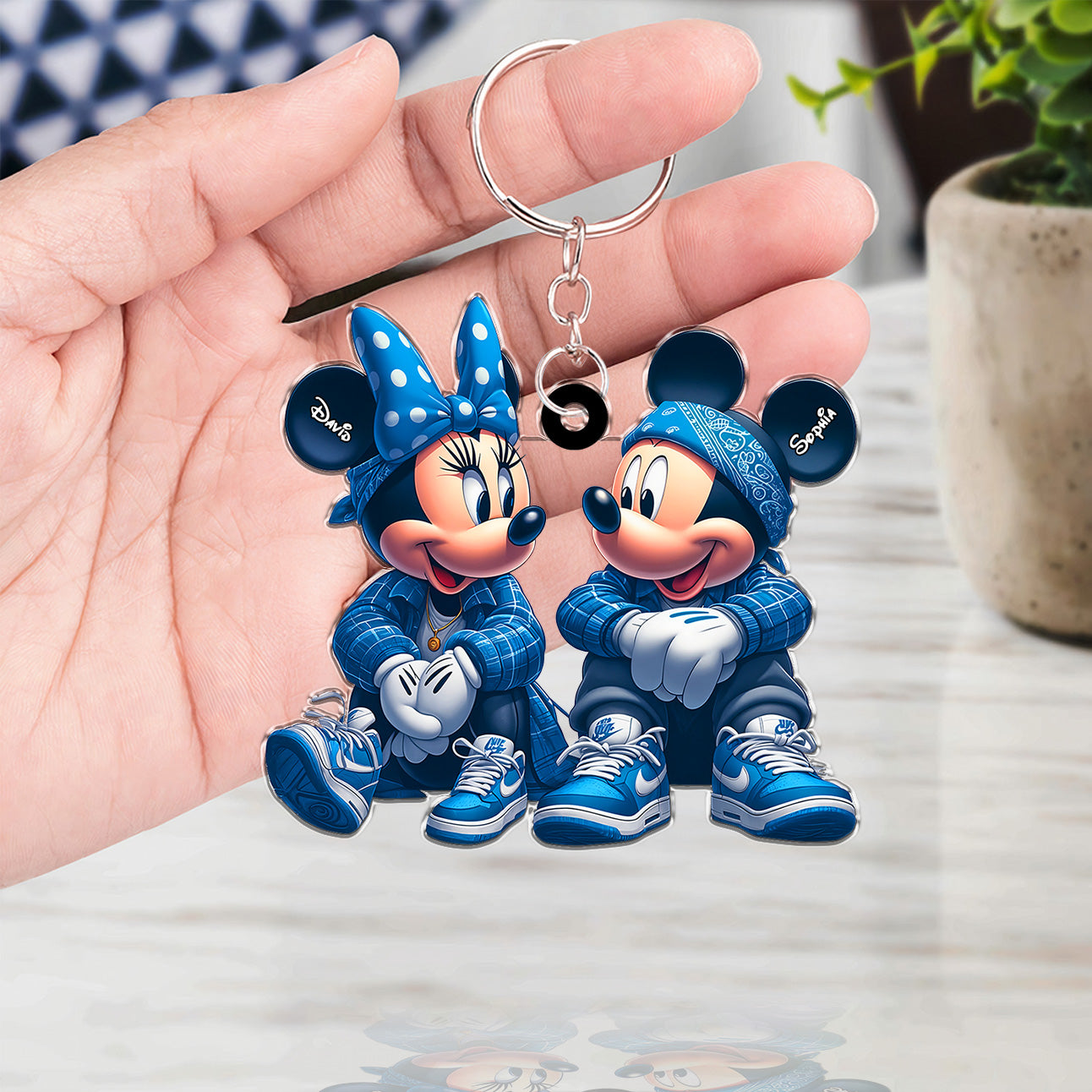 Personalized Couple Keychain - Trendy Blue Outfit Design - Custom Gift for Partners 08nath161224