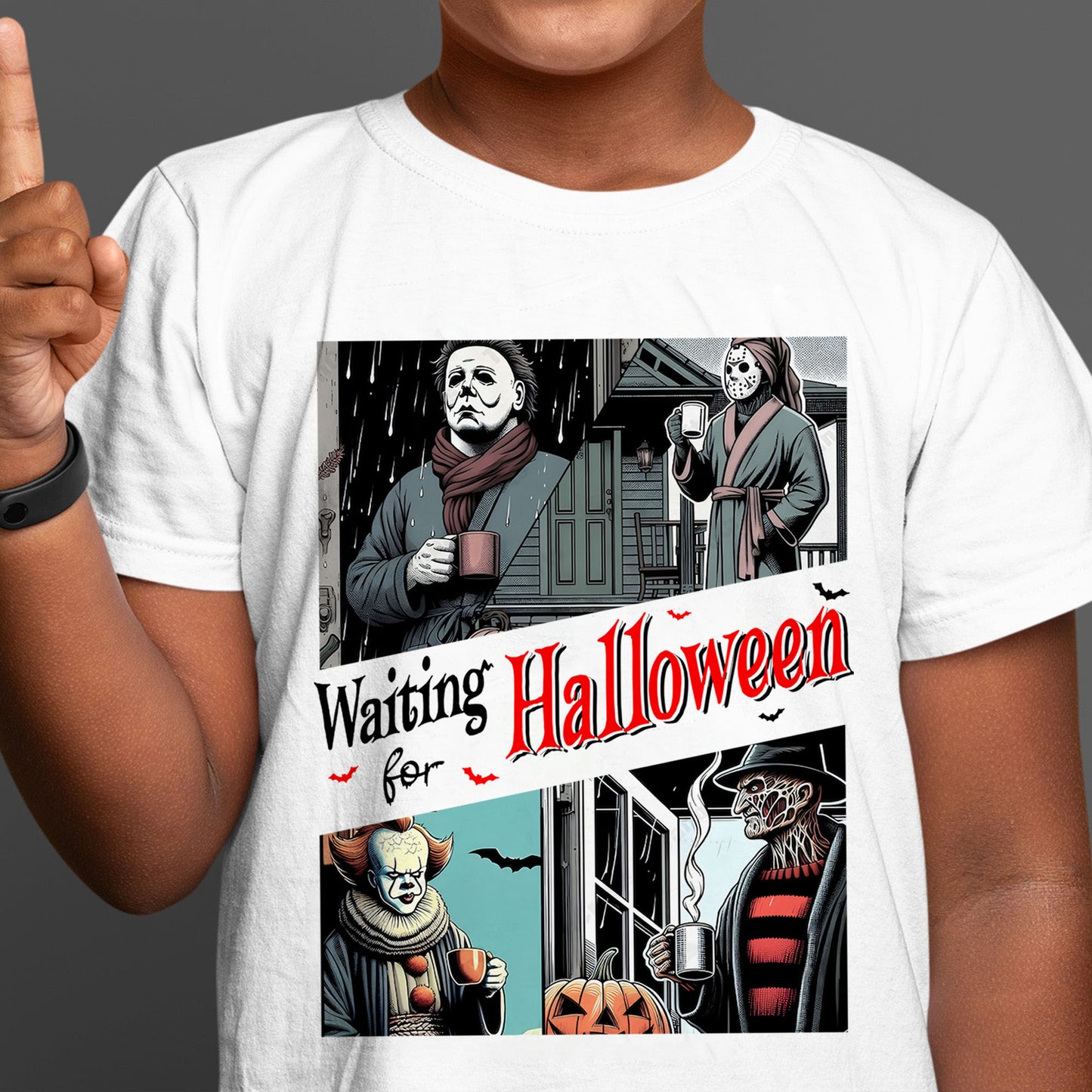 Waiting for Halloween: Classic Horror Movie Characters Graphic T-Shirt for Horror Fans