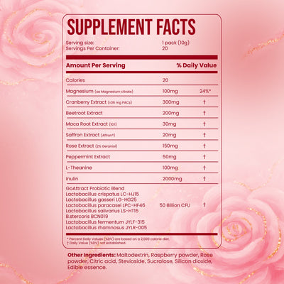 Nestrient GoAttract Feminine Balance Glow Drink Mix with Probiotics & Rose Extract – Berry Rose Flavor.