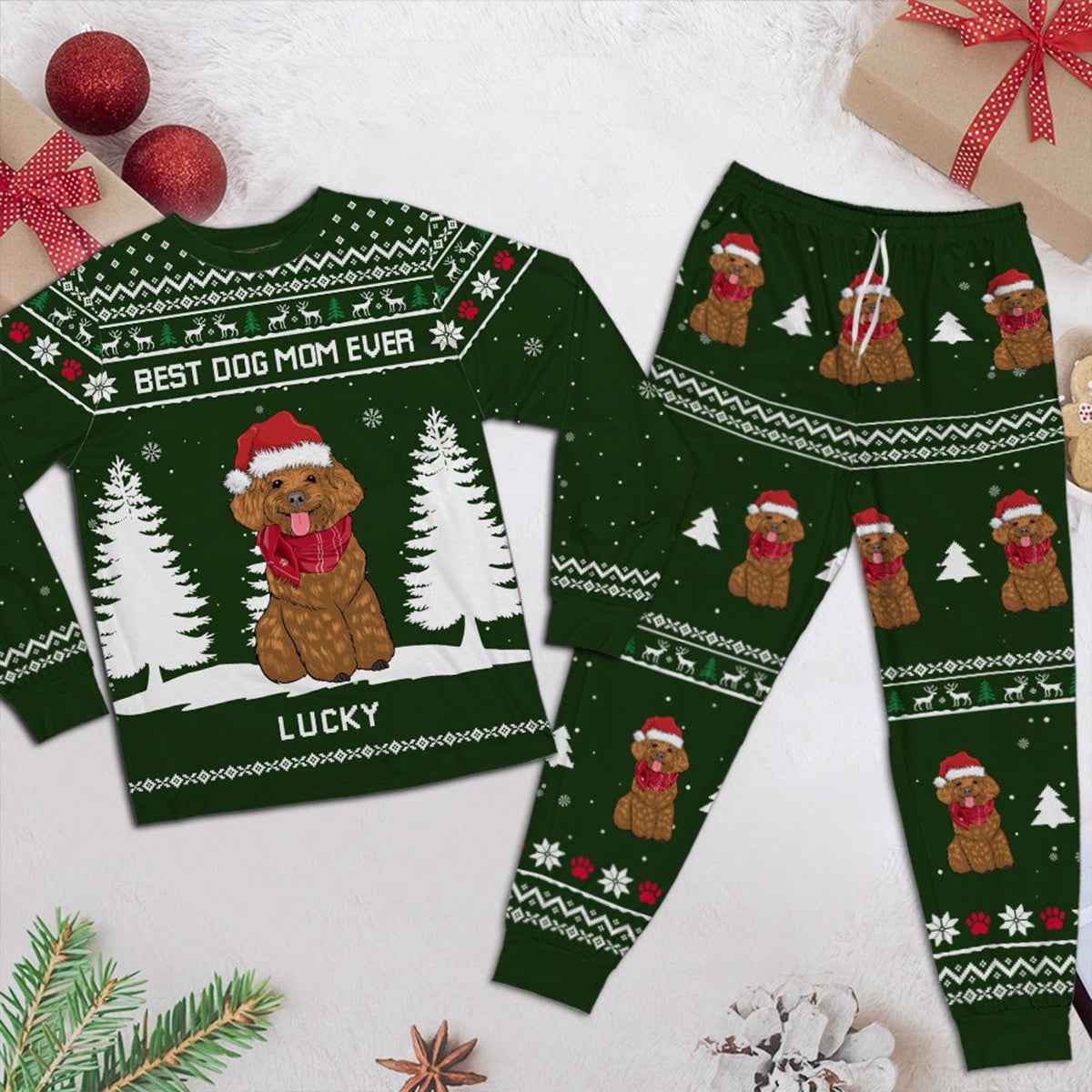 Dog Mom Dad Christmas - Personalized Custom Matching Pajama Set - Demiq Ecommerce