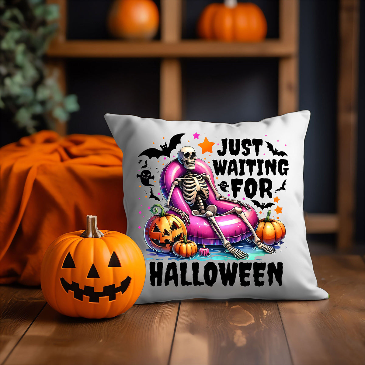 Just Waiting for Halloween Throw Pillow