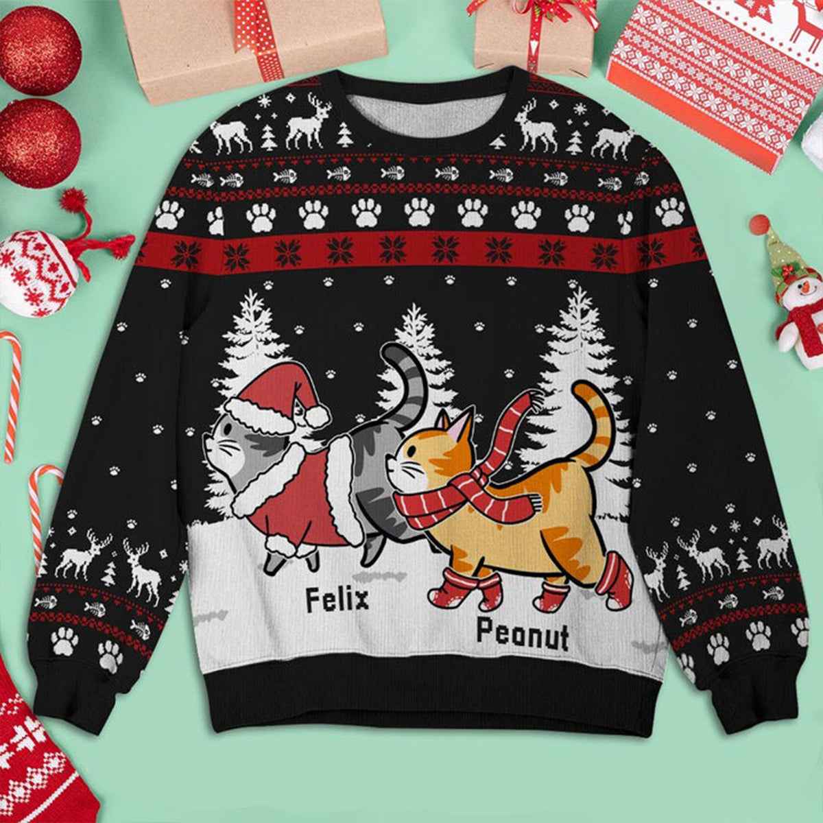 Christmas Cat Walking - Personalized Custom All-Over-Print Sweatshirt ht1012dc - Demiq Ecommerce