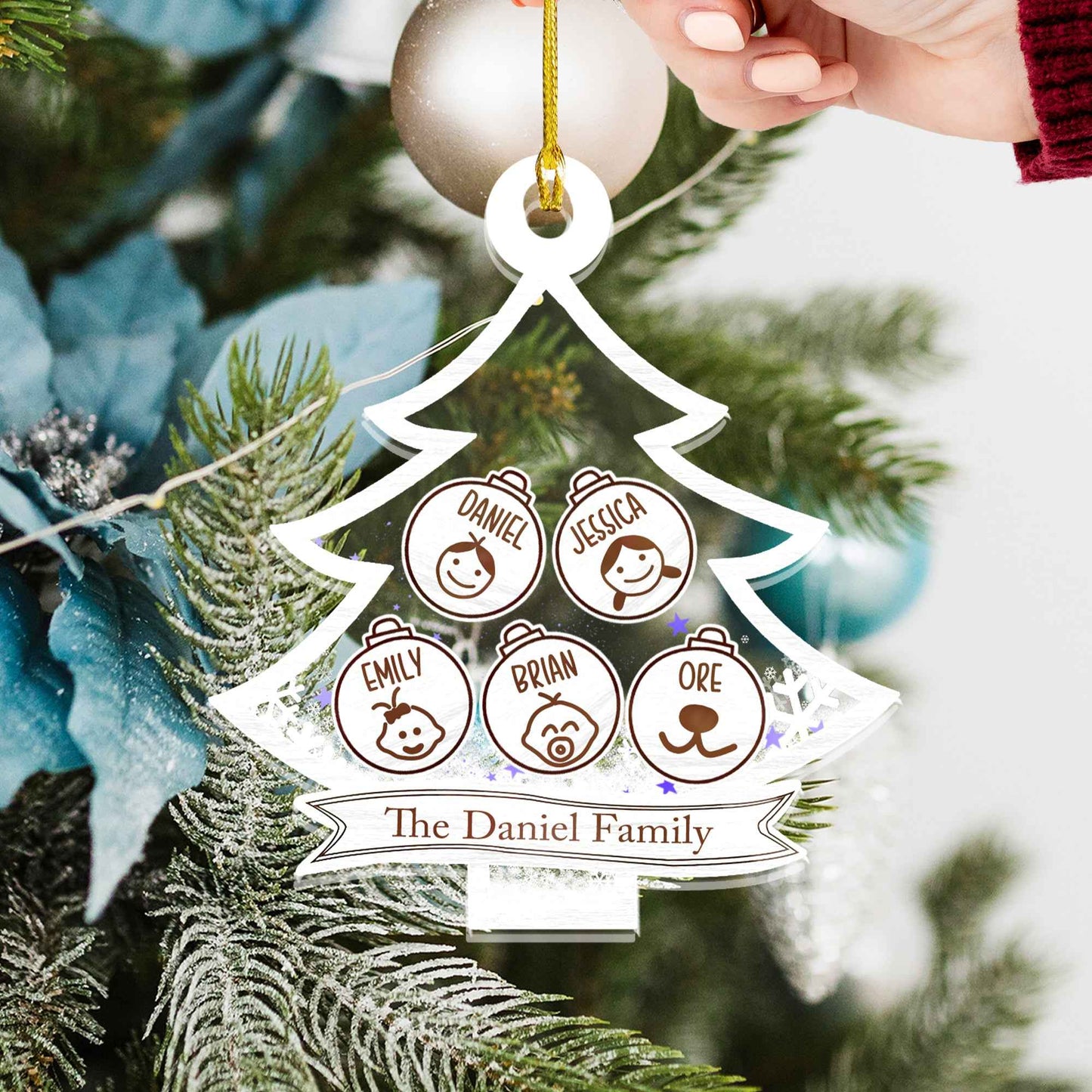 Christmas Tree Bauble Icons - Gift For Family - Personalized 3-Layered Acrylic Shaker Ornament - Demiq Ecommerce