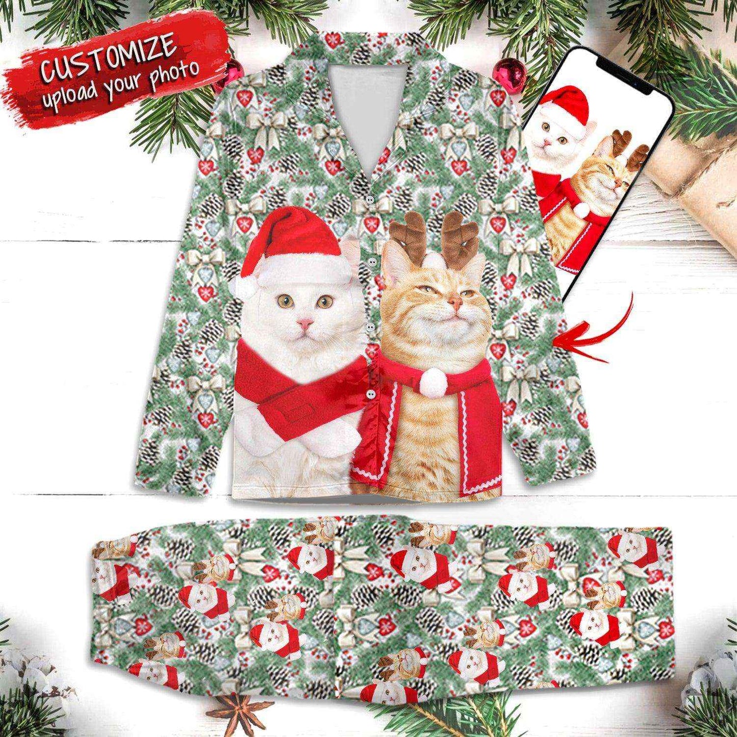 Custom Photo Dog Cat With Christmas Accesories Pajamas dc1009tt - Demiq Ecommerce