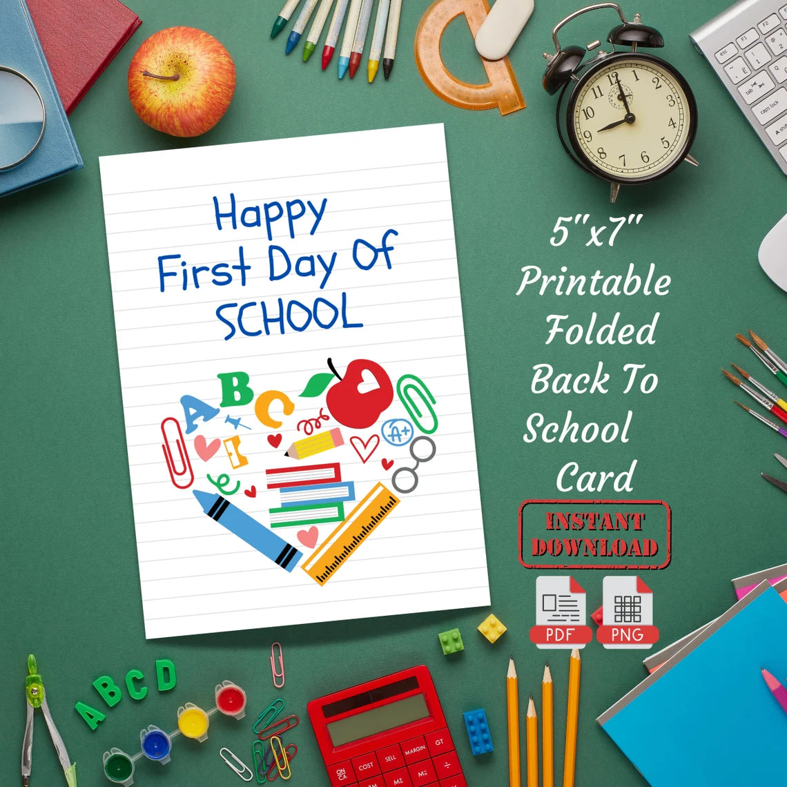 Happy First Day Of School Folded Greeting Card | Printable Back To School Folded Blank Card