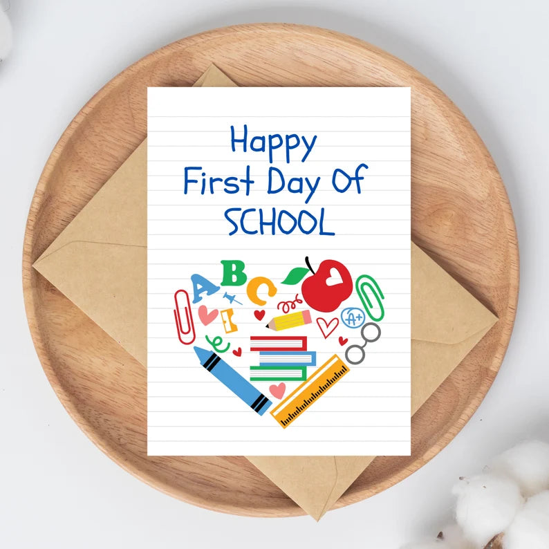 Happy First Day Of School Folded Greeting Card | Printable Back To School Folded Blank Card