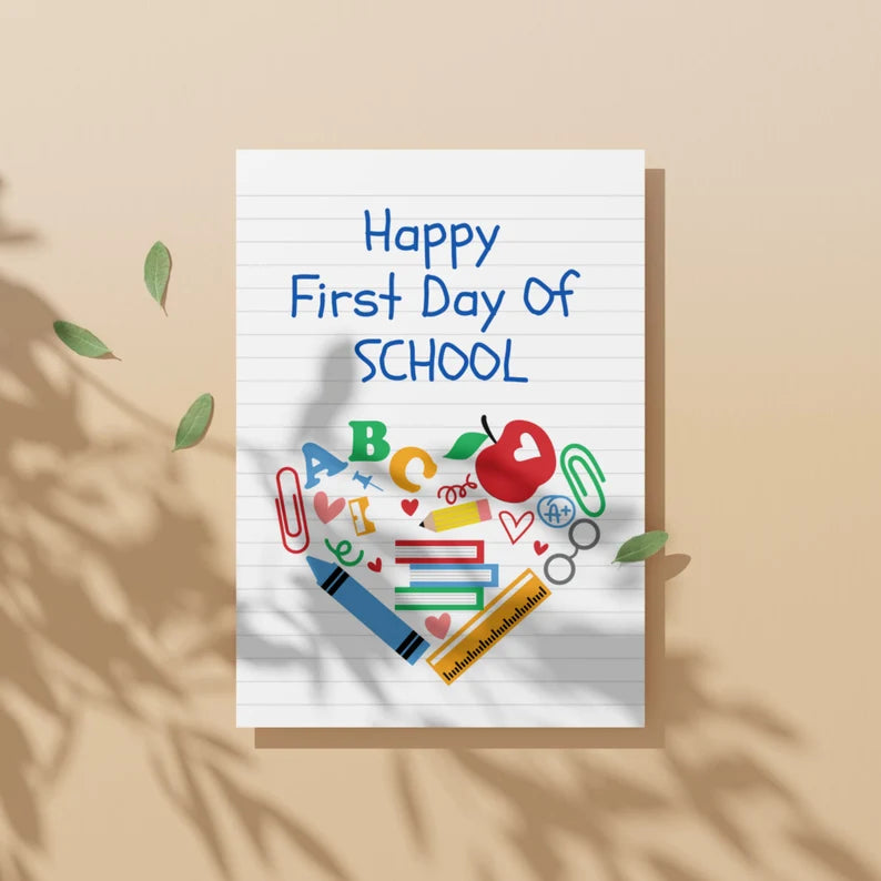 Happy First Day Of School Folded Greeting Card | Printable Back To School Folded Blank Card