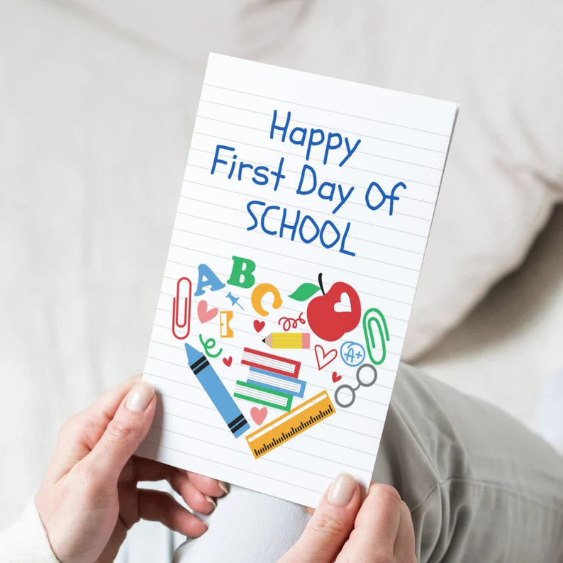 Happy First Day Of School Folded Greeting Card | Printable Back To School Folded Blank Card