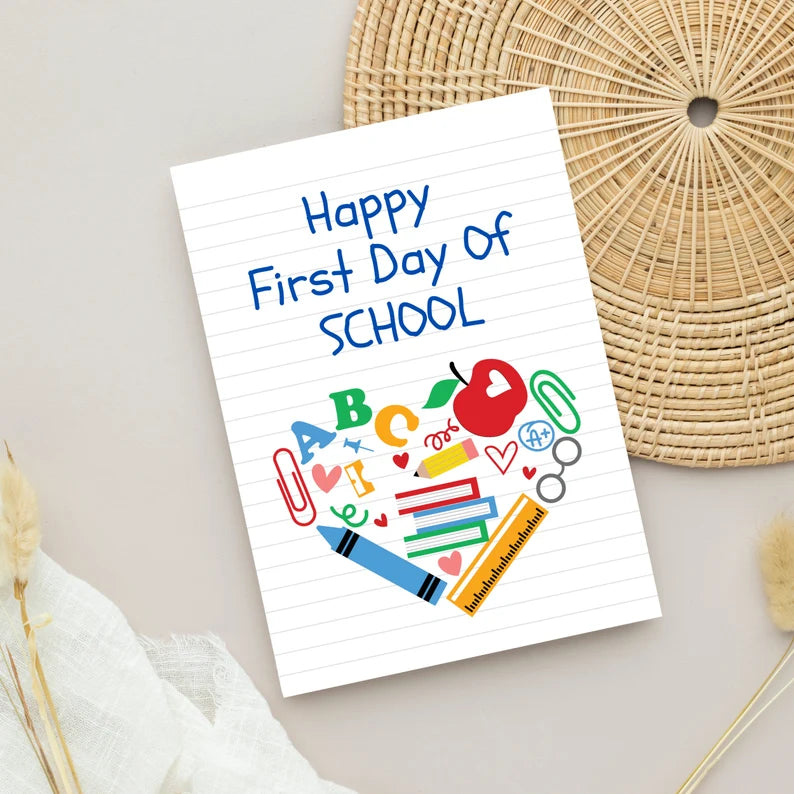 Happy First Day Of School Folded Greeting Card | Printable Back To School Folded Blank Card