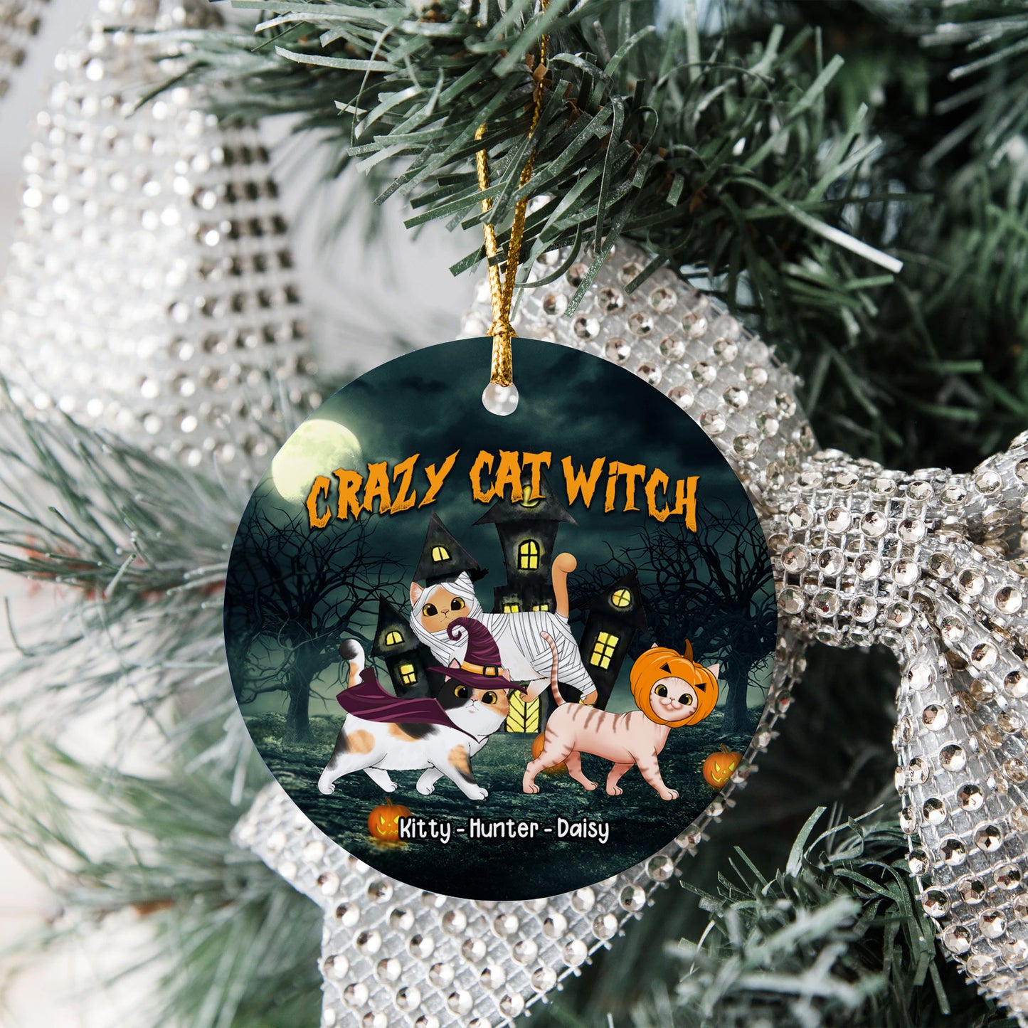 Personalized Cat Mom Halloween Ornament