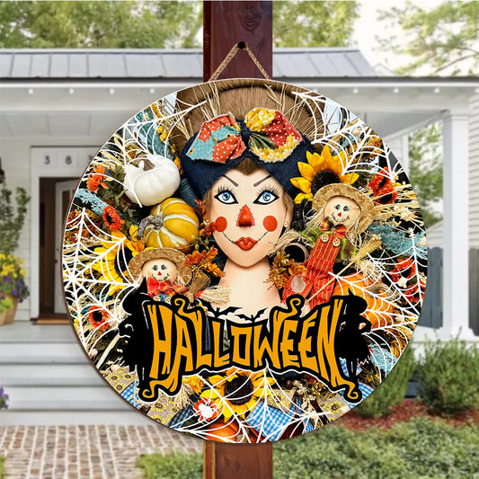 Scarecrow Lady Halloween Door Sign