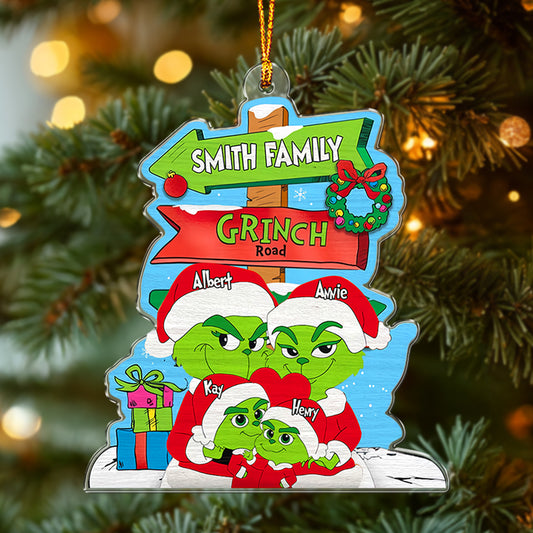 Personalized Gifts For Family, Green Monsters Family Wood Ornament Christmas