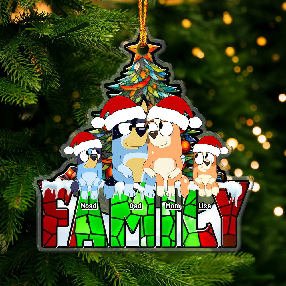 Cartoon Dog Sitting Christmas Tree - Personalized Ornaments