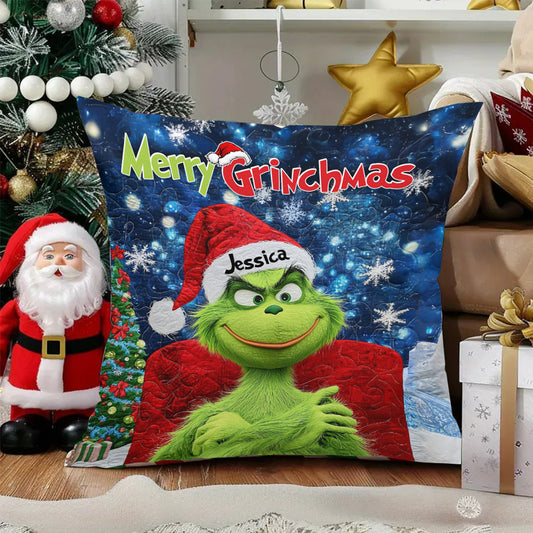 Merry Grinchmas - Personalized Stole Christmas Throw Pillow