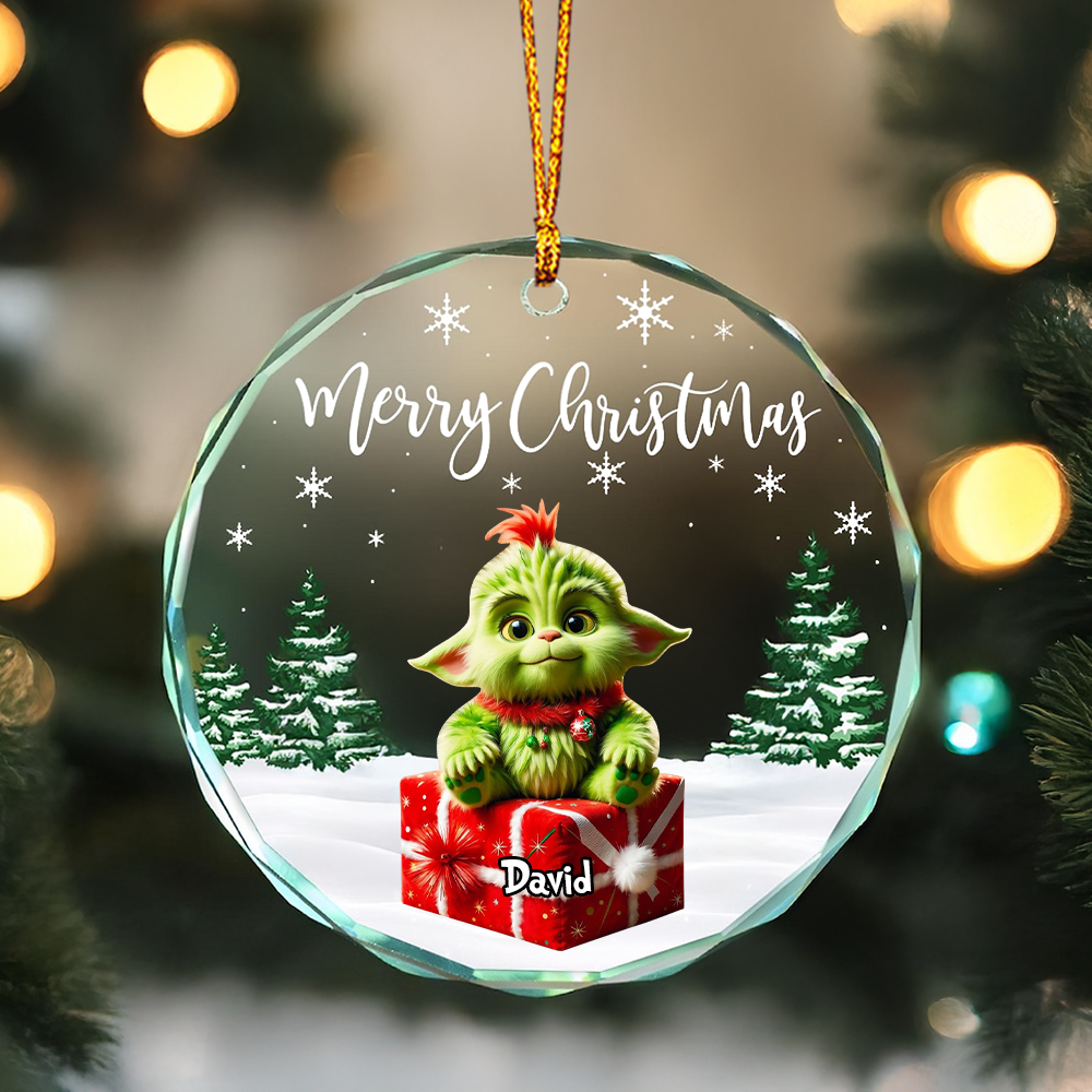 Grinchmas Kid - Round Crystal Glass Ornament 08nath281124