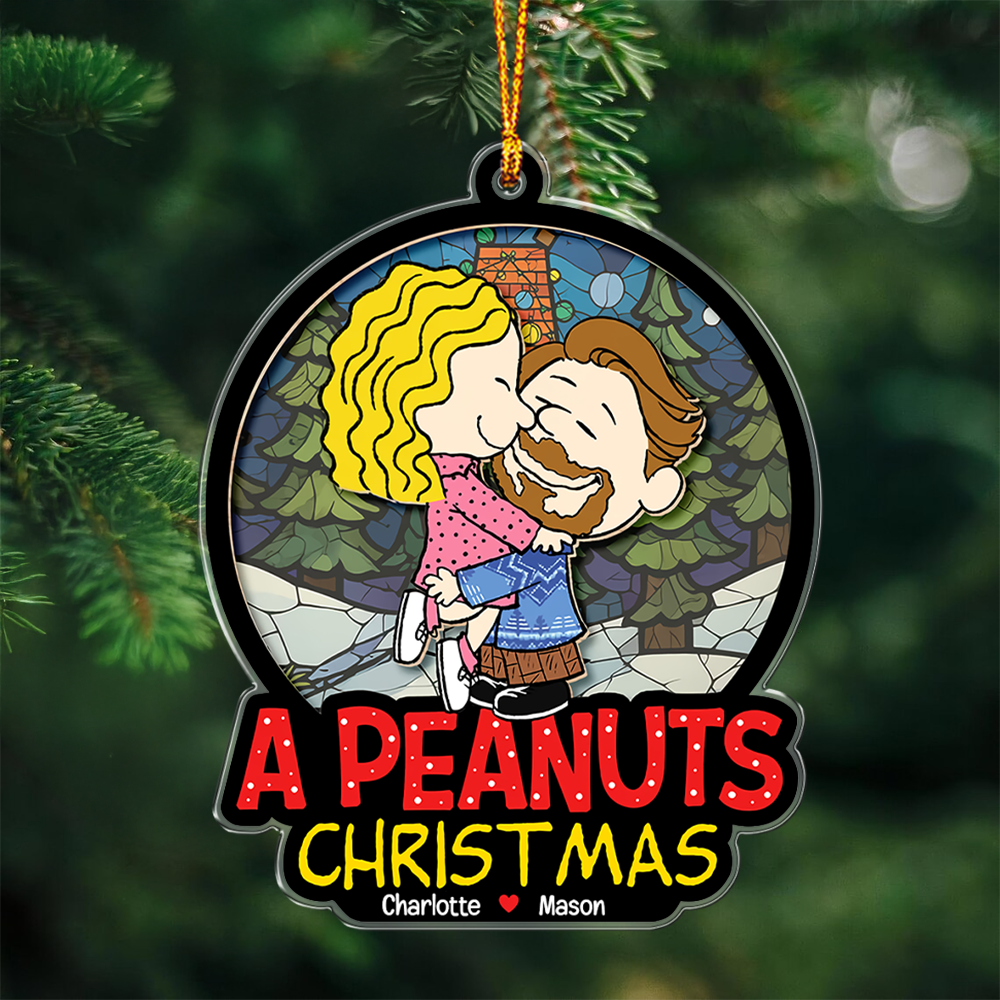 Personalized Gifts For Couple Christmas Ornament, Couple Hugging At The Christmas Tree