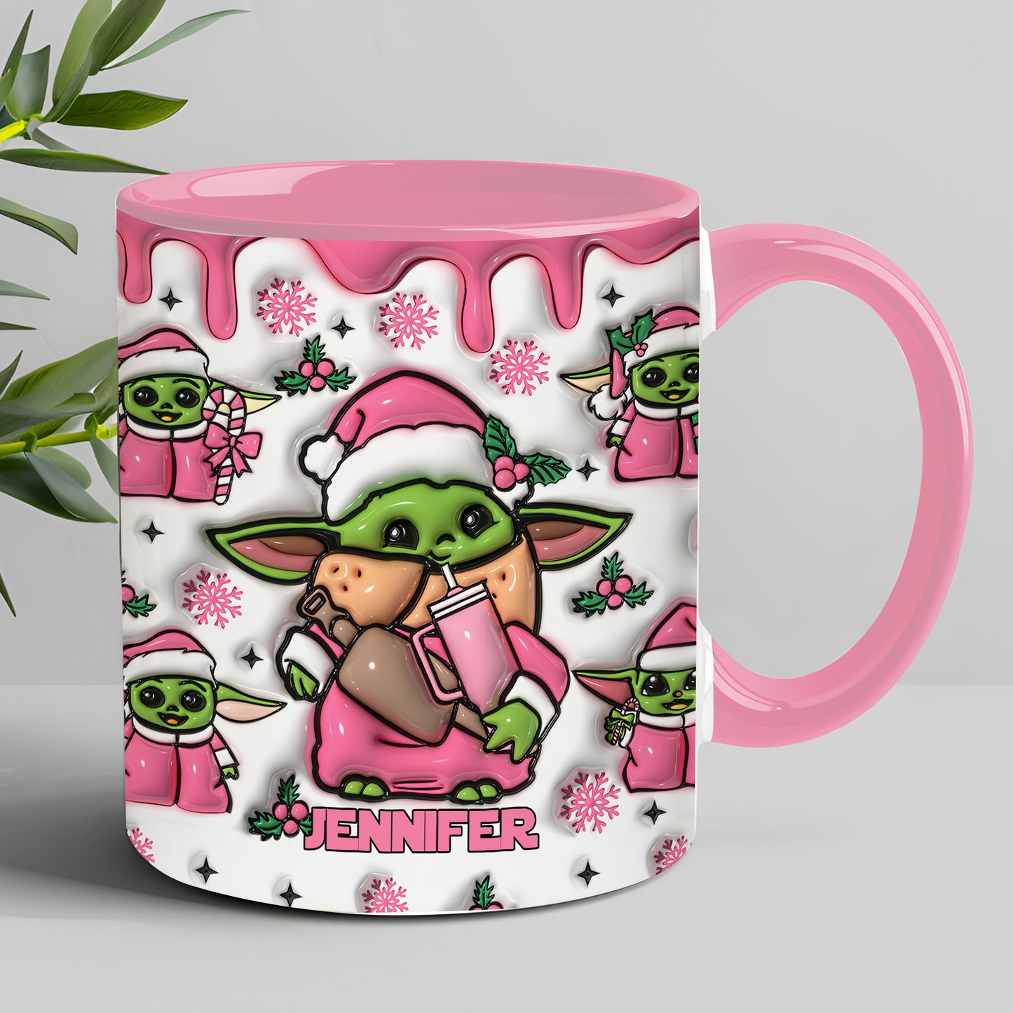 Pink Christmas The Child - Personalized The Force Accent Mug