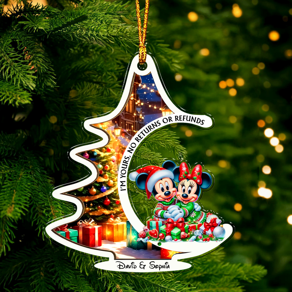 Personalized Festive Mouse Couple Ornament - Christmas Tree Design