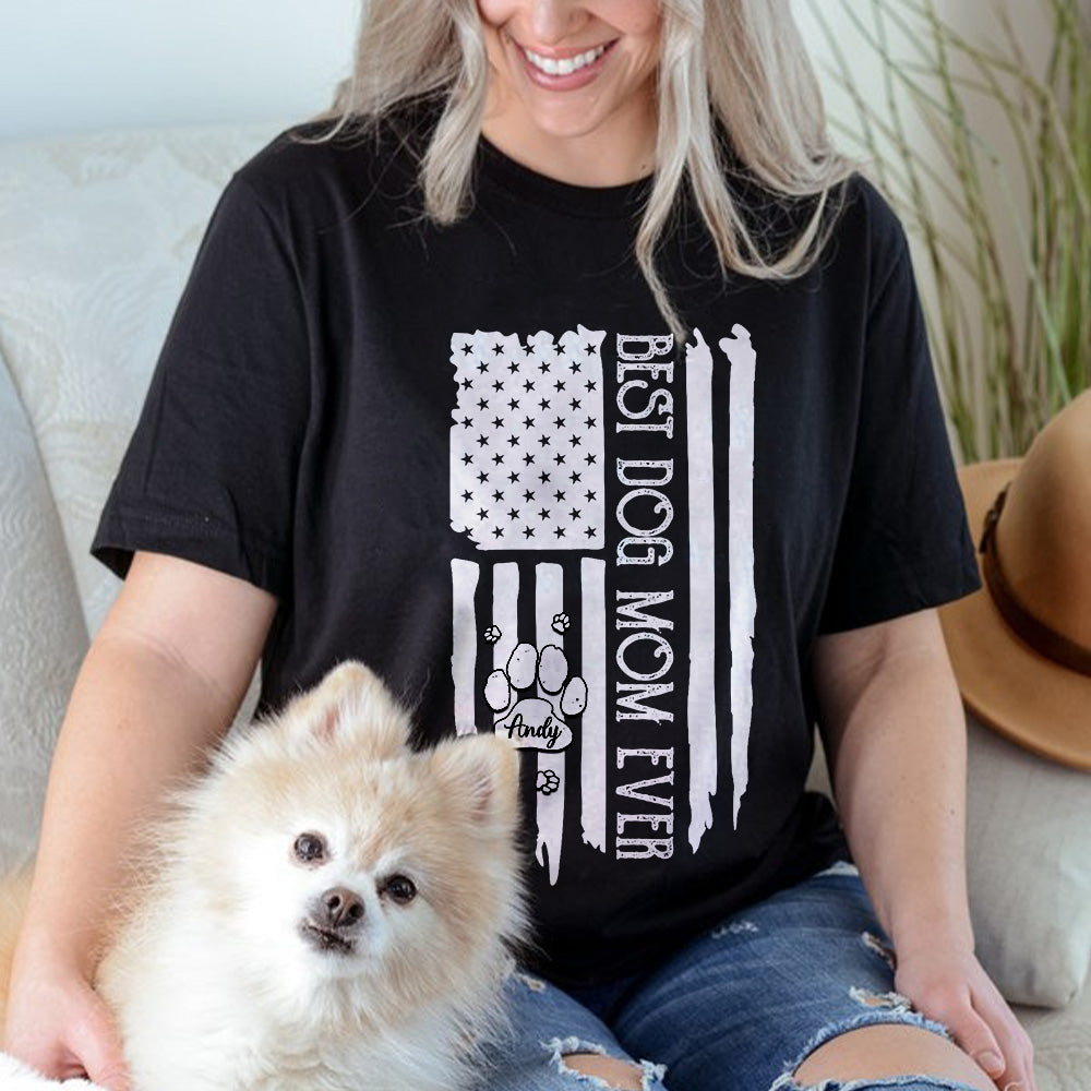 Best Dog Mom Ever American Flag Front Dog Shirt