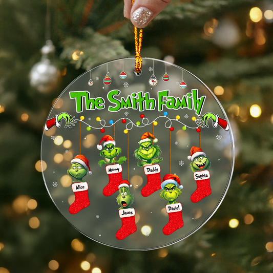 Stocking Family Ornament - Green Monster Kids - Personalized Gifts For Family