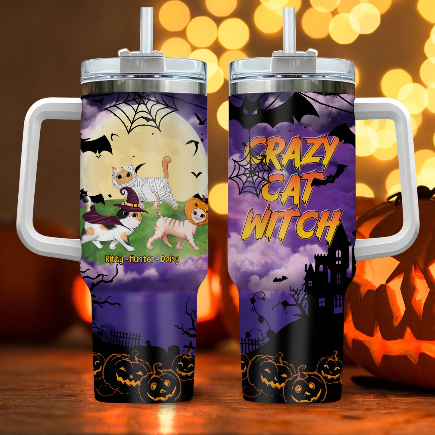 Personalized Cat Mom Halloween Tumbler