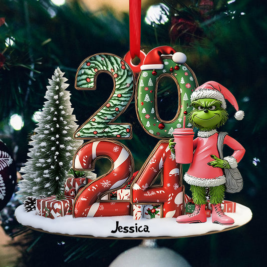 Grinchy Green Lady Christmas - Personalized Stole Christmas Custom Shaped Ornament