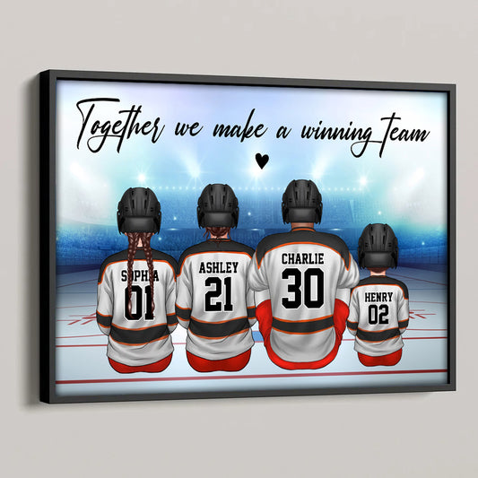 Daddy's Team Hockey Family Sitting Personalized Gift Poster For Dad Grandpa Husband