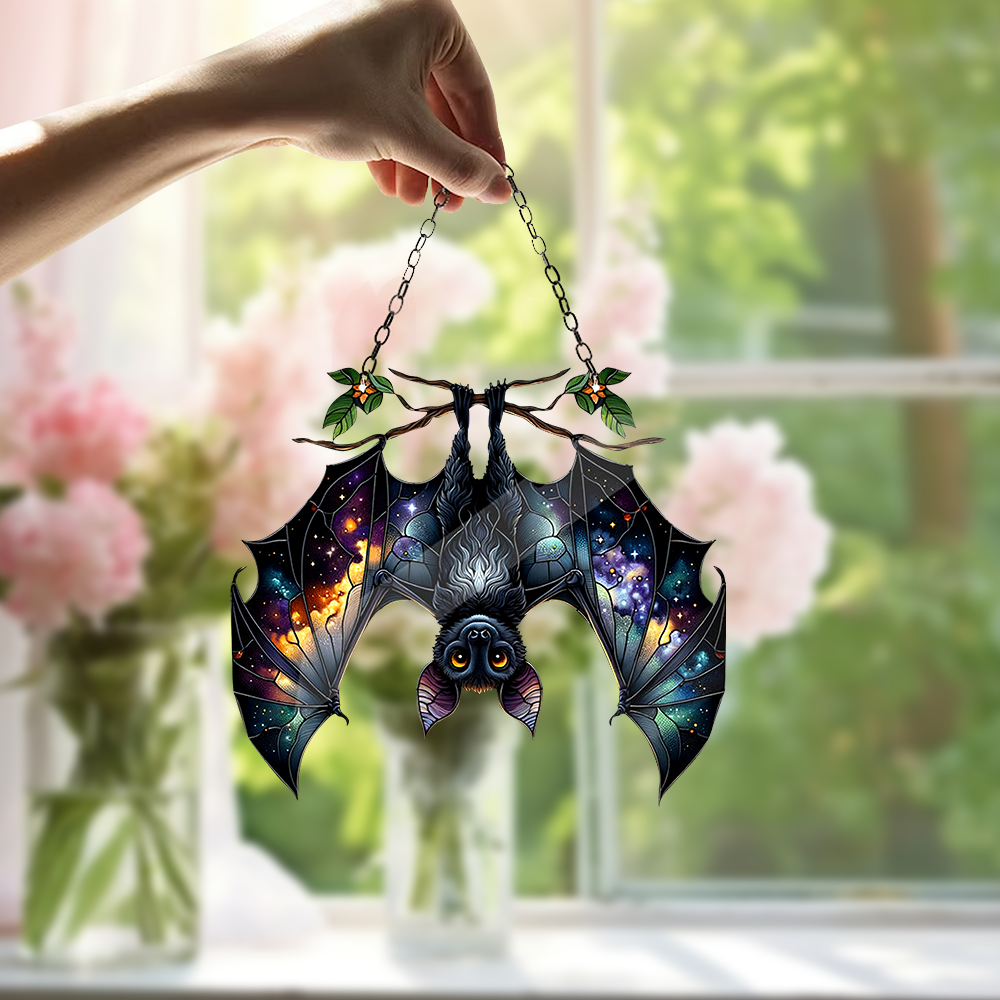 Halloween Galaxy Bat Hanging Decor – Celestial-Themed Acrylic Art for Home & Garden