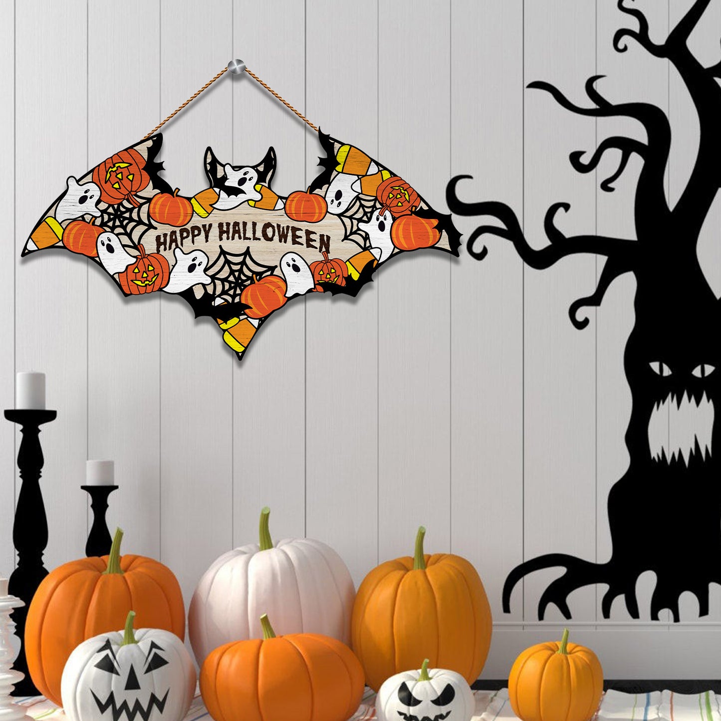 Spooky Bat "Happy Halloween" Wall Sign