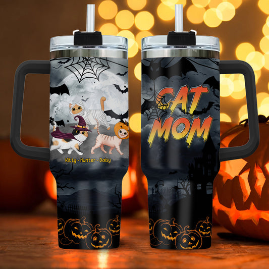 Personalized Cat Mom Halloween Tumbler