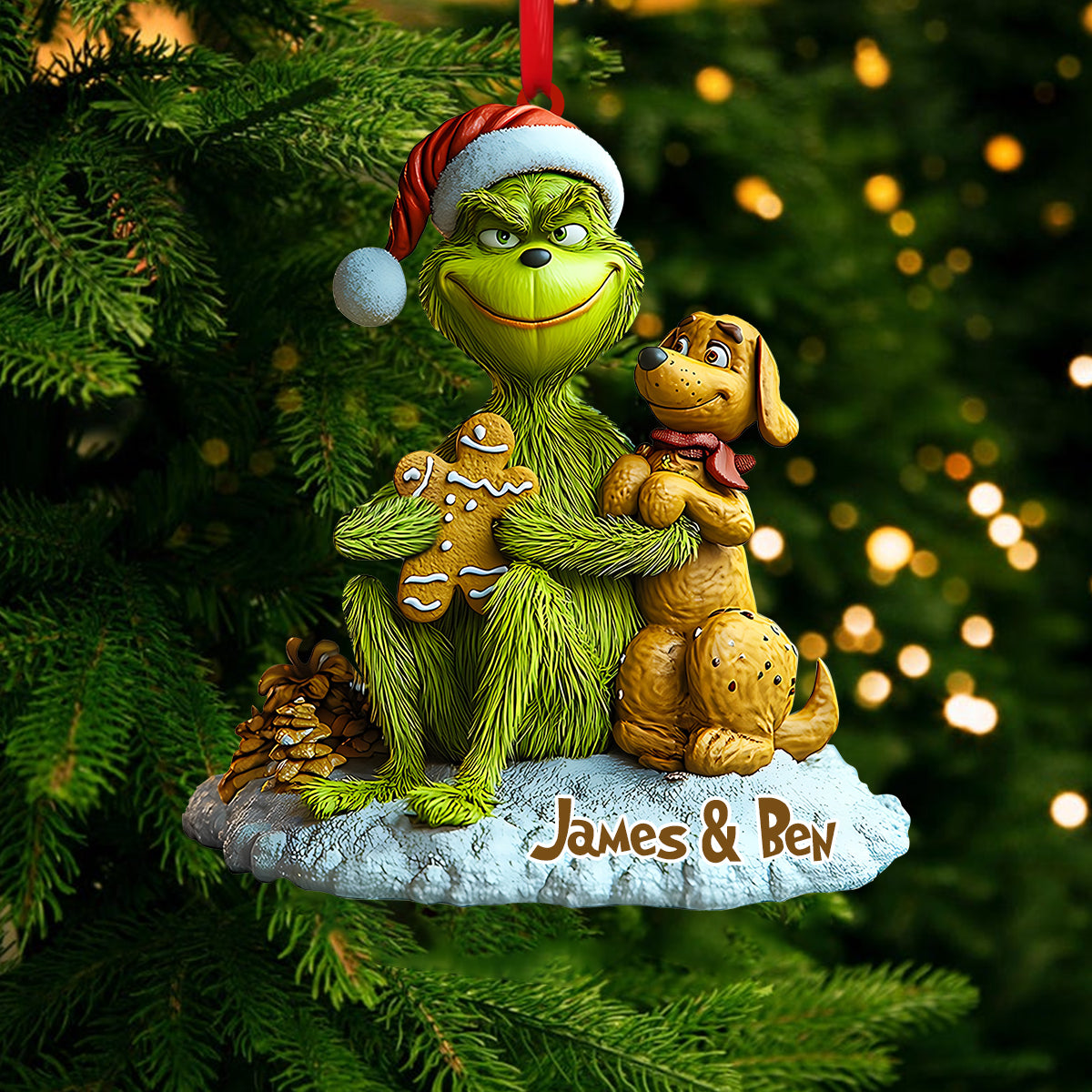 Green Monster Loves Dogs - Personalized Stole Christmas Ornament