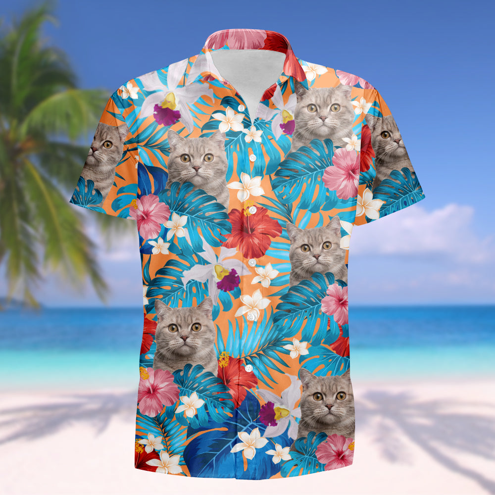 Custom Photo Tropical Style Cat Hawaii Shirt