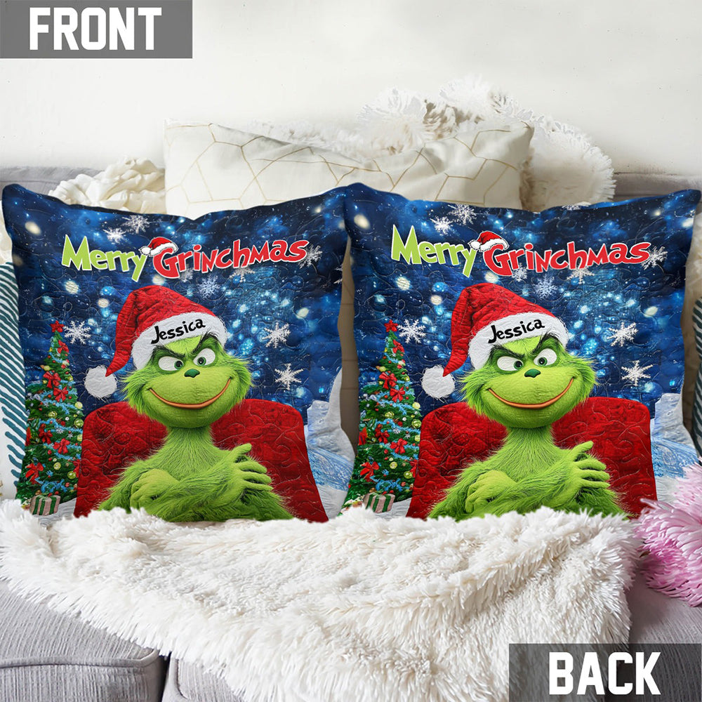 Merry Grinchmas - Personalized Stole Christmas Throw Pillow