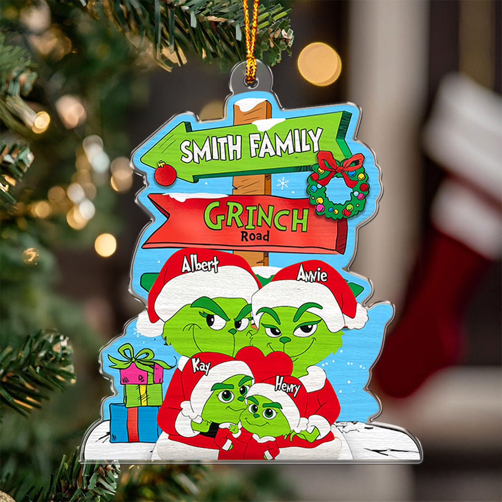 Personalized Gifts For Family, Green Monsters Family Wood Ornament Christmas