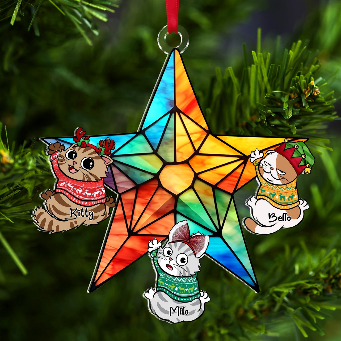 Personalized Gifts For Cat Lovers, Funny Naughty Cat Hanging On Christmas Star 10napg241024