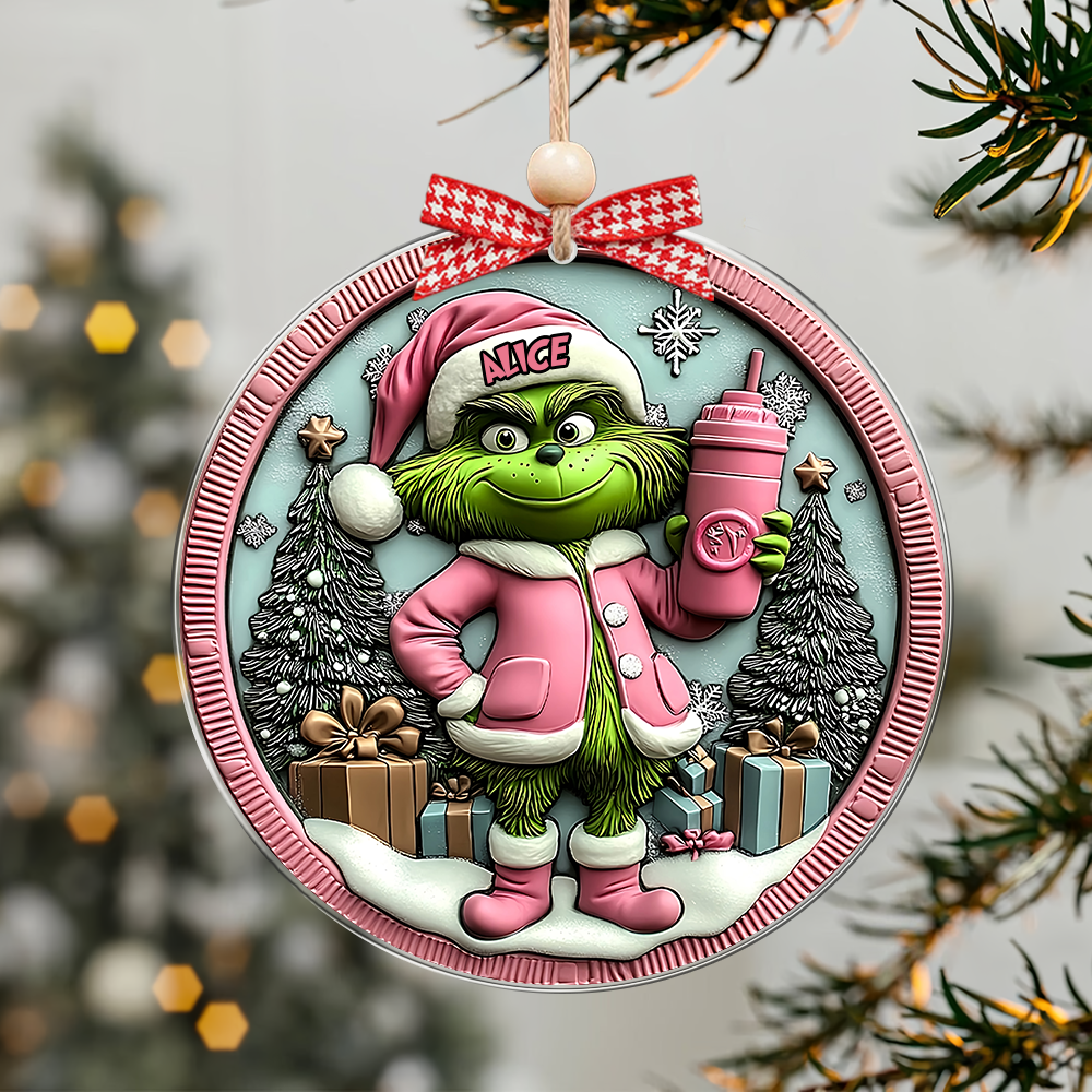 Grinchy Green Lady - Personalized Stole Christmas Ornament