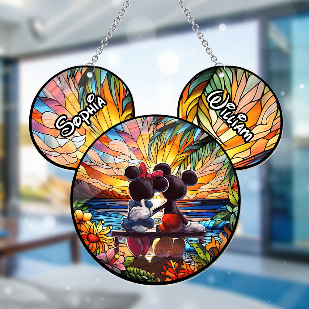 Romantic Sunset - Personalized Mouse Window Hanging Suncatcher Ornament