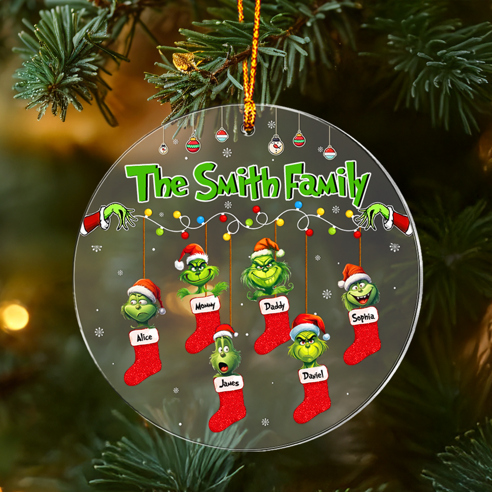 Stocking Family Ornament - Green Monster Kids - Personalized Gifts For Family